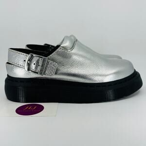 Dr. Martens Laketen Silver Metallic Tumble Leather Slingback Mules Size 6M/ 7W